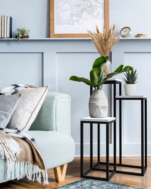 Kwietnik stojący loft na 3 doniczki – VERA 67 cm czarny mat - Naturalny, Biały, Dąb, Craft - obrazek 5