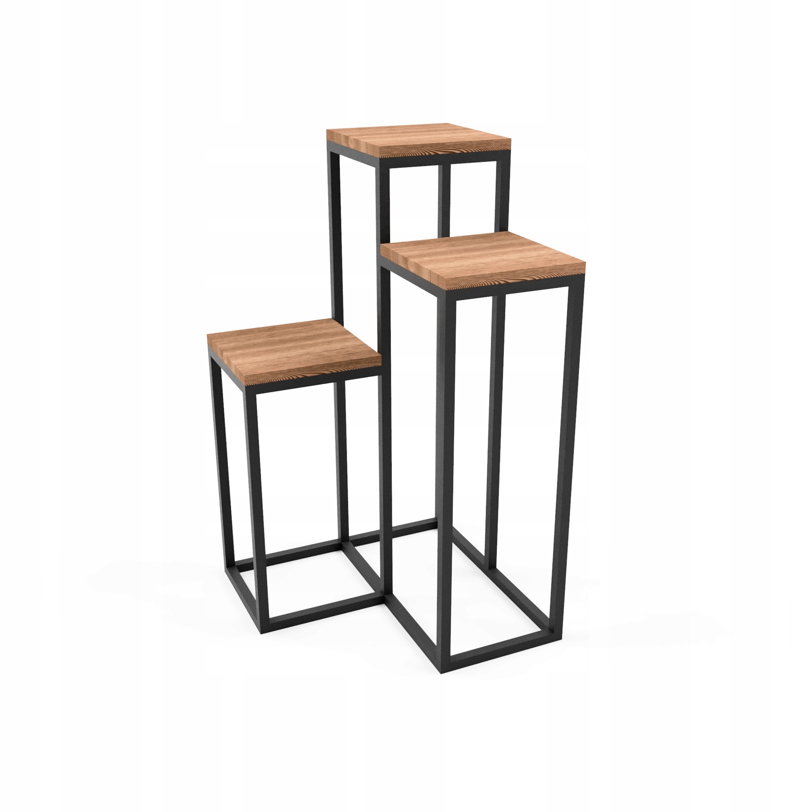 Kwietnik stojący loft na 3 doniczki – VERA 67 cm czarny mat - Naturalny, Biały, Dąb, Craft