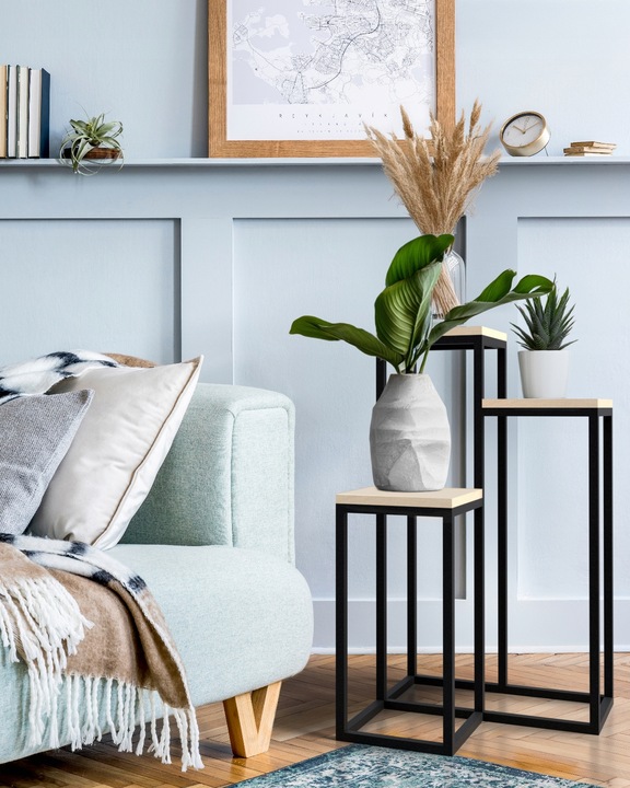 Kwietnik stojący loft na 3 doniczki – VERA 67 cm czarny mat - Naturalny, Biały, Dąb, Craft - obrazek 8