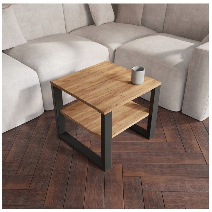 Stolik Kawowy Ława LOFT do Salonu CZARNY Nowoczesny PODWÓJNY BLAT 50x50 cm - obrazek 2