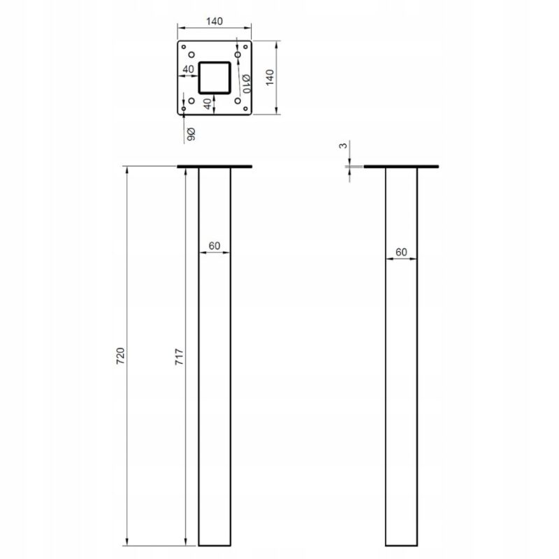 Noga do Stołu Biurka METALOWA Stabilna CZARNA Matowa Loft 1 szt. 72 cm - obrazek 4